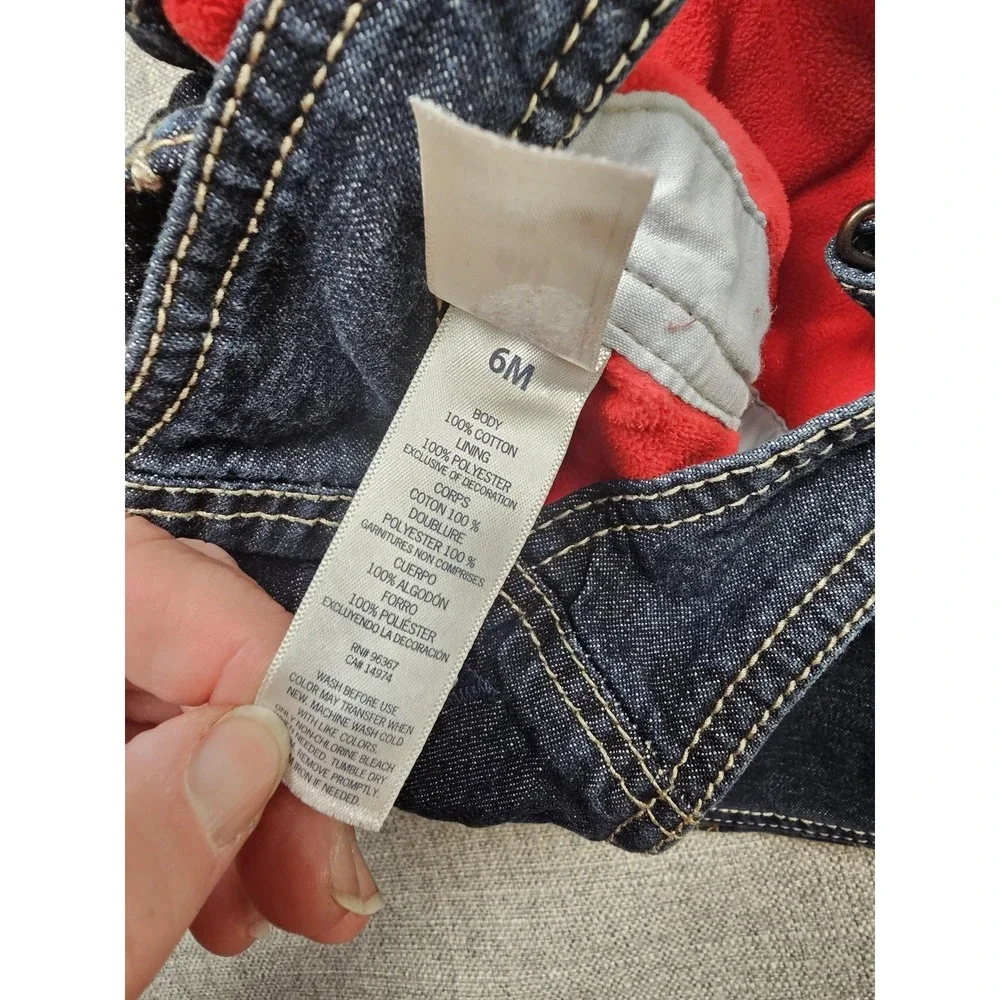 OshKosh B'gosh Overalls Boys 6M Blue Denim Lined Bib Pants Winter Fleece Pockets